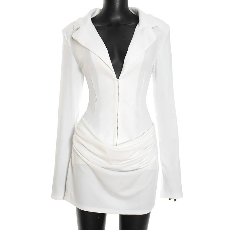 Deep V Neck Long Sleeve High Waist Mini Dress