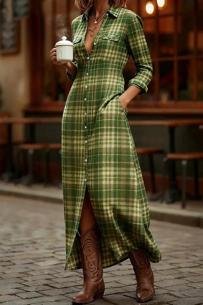 Elegant High Waist Printed Long Sleeve Maxi Dress
