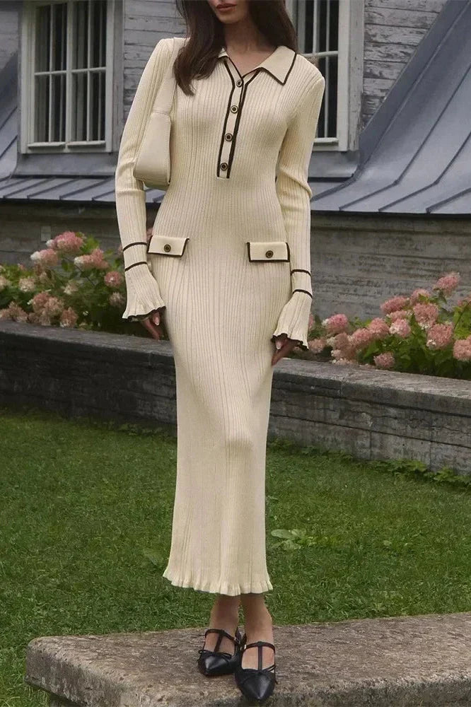 Long Sleeve High Waist Midi Dress