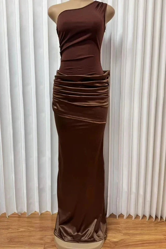 Hollow Out Sleeveless Slash Collar Maxi Dress