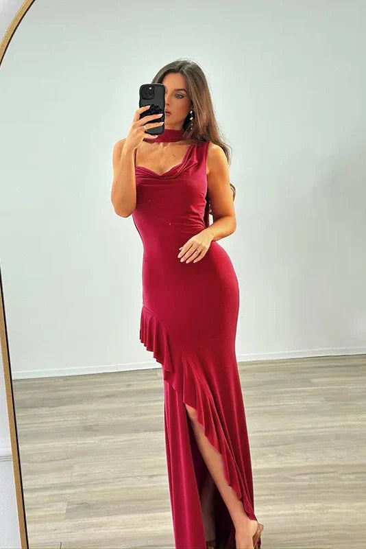 Elegant V Neck Slim High Slit Sleeveless Maxi Dress