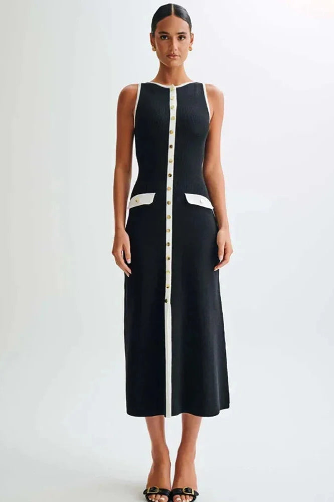 Sleeveless Patchwork High Waist Pocket Maxi Dress
