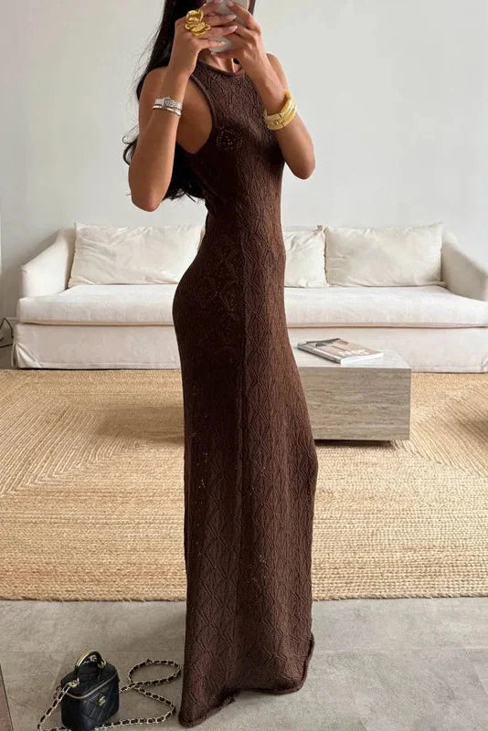Hollow Out Sleeveless High Waist Maxi Dress