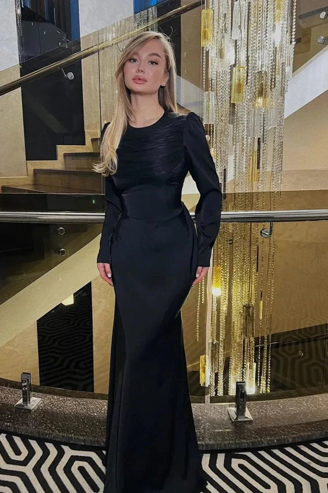 O-Neck Long Sleeve High Waist Maxi Dress