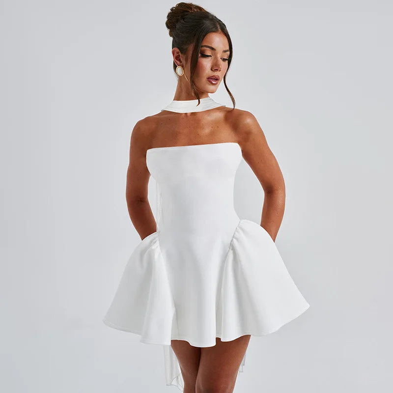 Strapless Backless Zipper High Waist Mini Dress