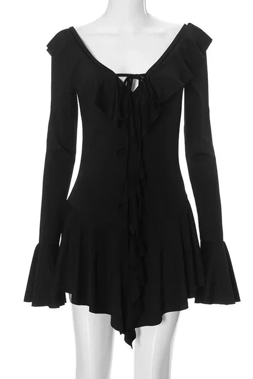 Deep V Neck Long Sleeve Slim Mini Dress
