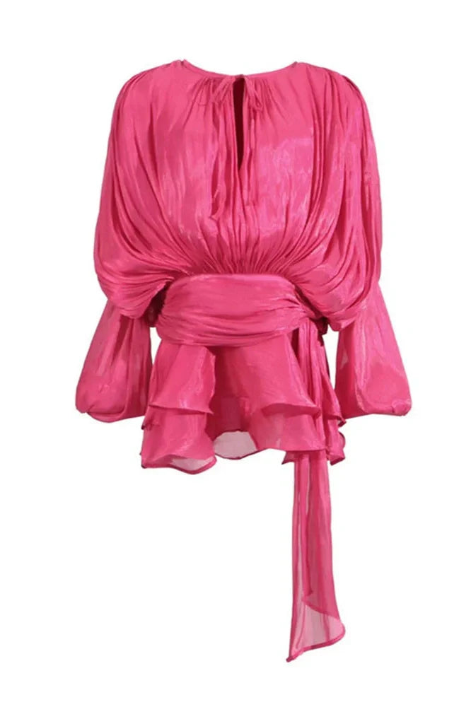 Elegant Pleated Long Sleeve High Waist Mini Dress