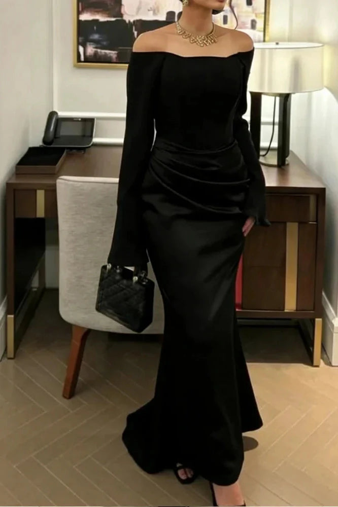 Elegant Off-Shoulder High Waist Pleated Maxi Dress