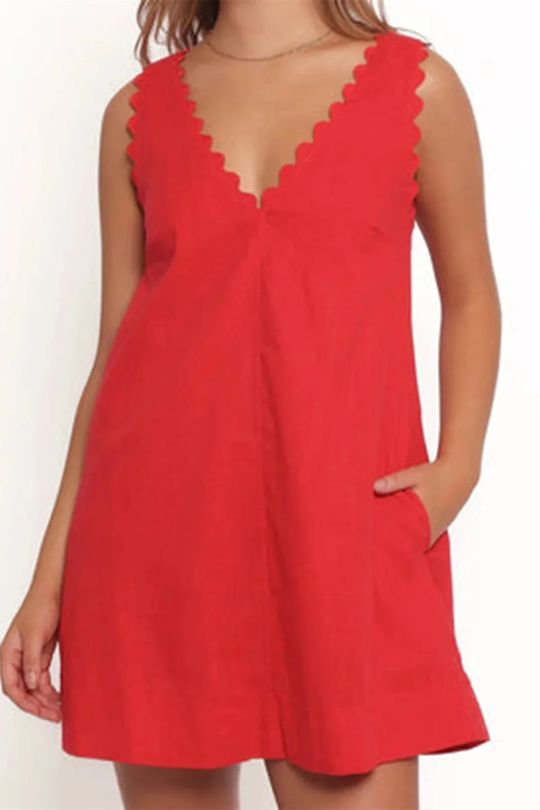 V Neck Sleeveless A-Line Mini Dress