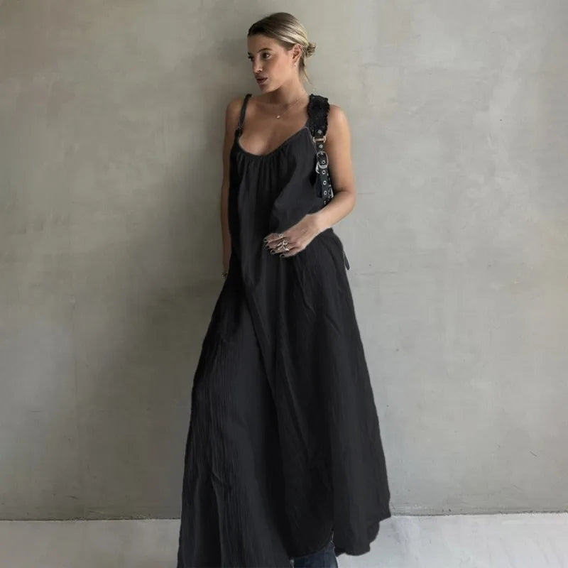 Elegant Patchwork Sleeveless Backless Maxi Dress