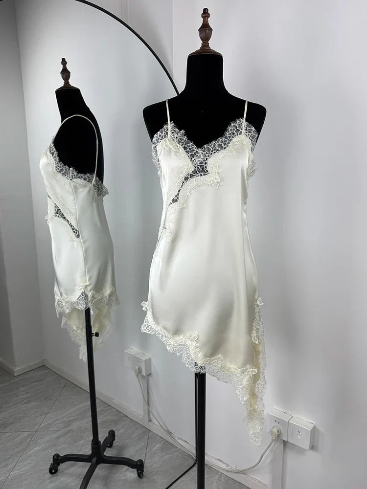 Lace Spaghetti Strap Slit Bodycon Mini Dress