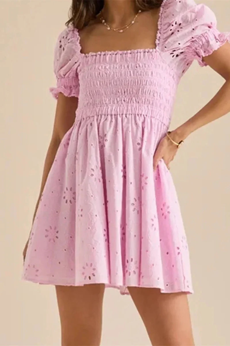 Puff Sleeve Square Neck A-Line Mini Dress
