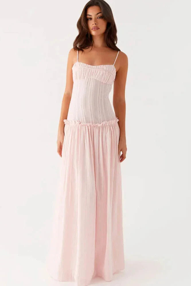 Spaghetti Strap Sleeveless Backless Pleated Maxi Dress