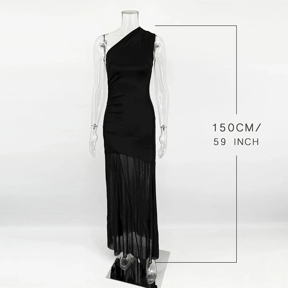 Off Shoulder See Through Patchwork Backless Maxi Dress