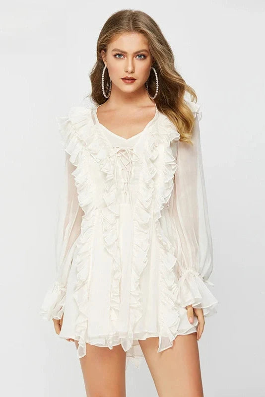 Elegant Lace Deep V Neck Mini Dress