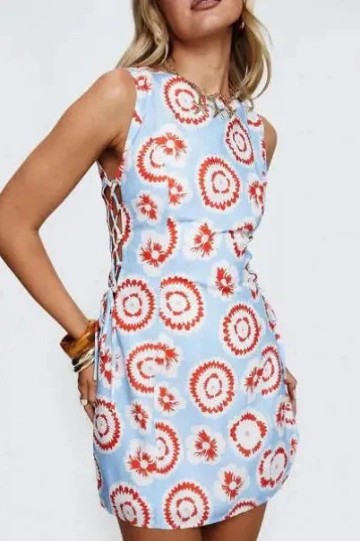 Sleeveless Stripe Print Tie-Up Mini Dress