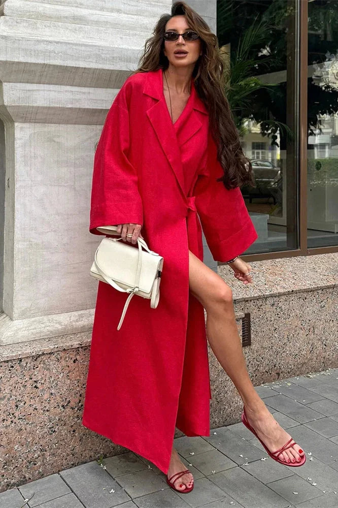 Lace-Up Long Sleeve High Waist Maxi Dress