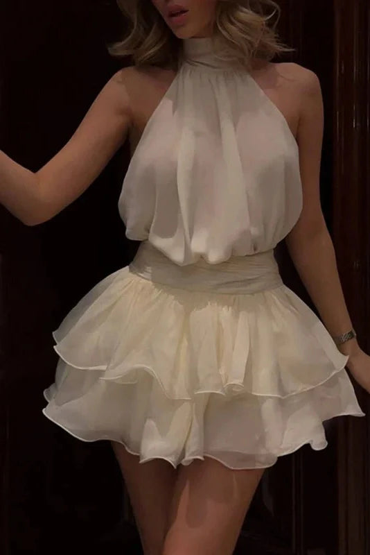Sleeveless Slim Lace Up Backless Mini Dress