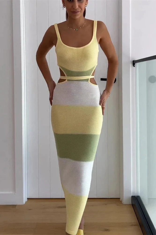 Spaghetti Strap Knitted Backless Bodycon Maxi Dress