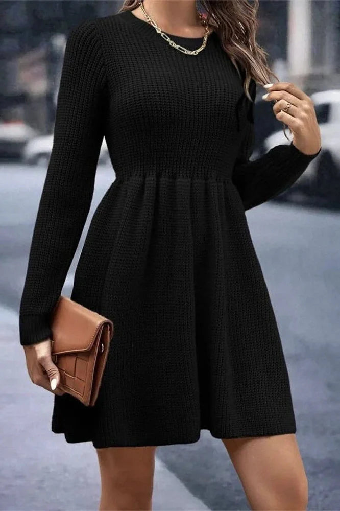 Hollow Out Pleated Slim Long Sleeve High Waist Mini Dress