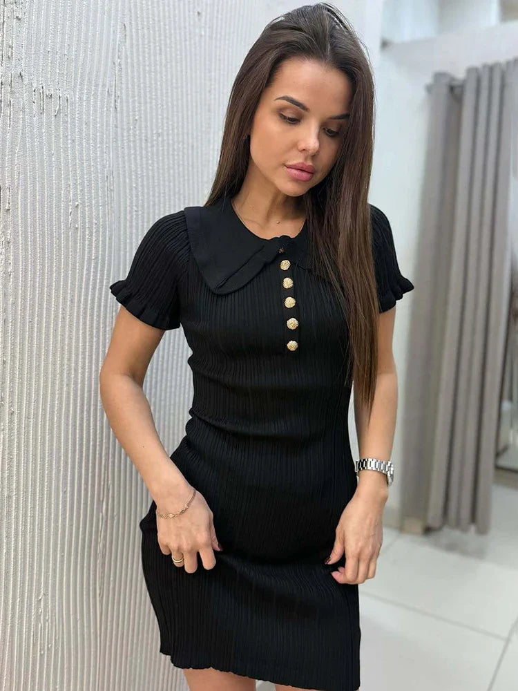 Knitted High Waist Short Sleeve Mini Dress