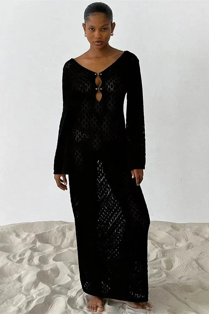 See-Through V-Neck Backless Maxi Dress