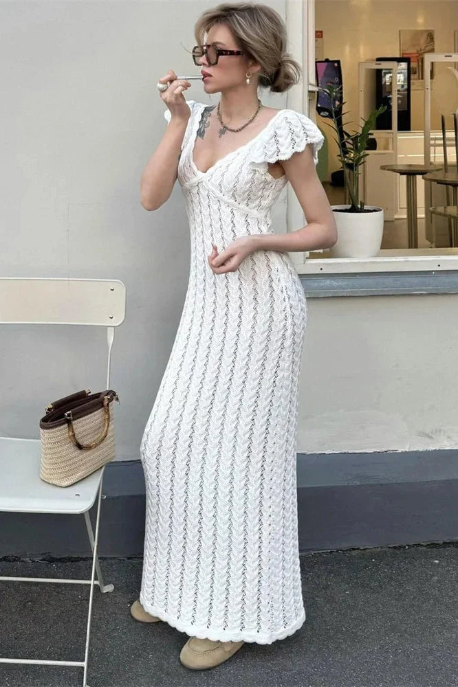 Hollow Out V-Neck Patchwork Maxi Dress