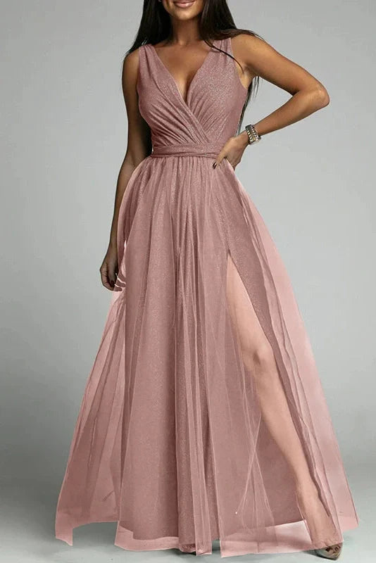 Elegant Lace Sleeveless V Neck Maxi Dress
