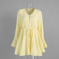 Long Sleeve Lace High Waist V-Neck Loose Mini Dress