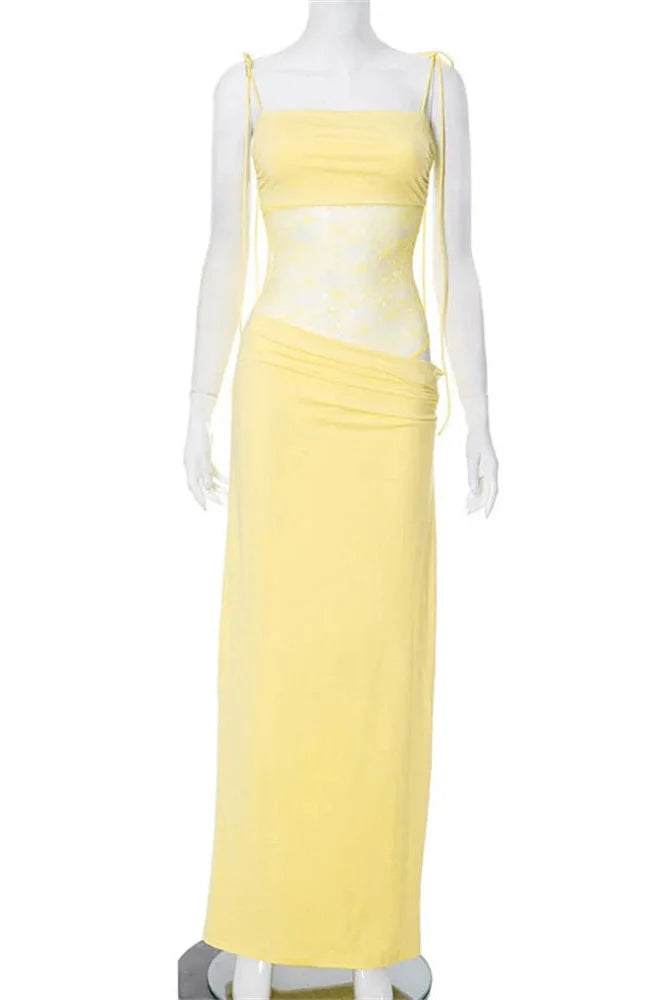 Lace Printed Backless Slim High Waist Patchwork Maxi Dress