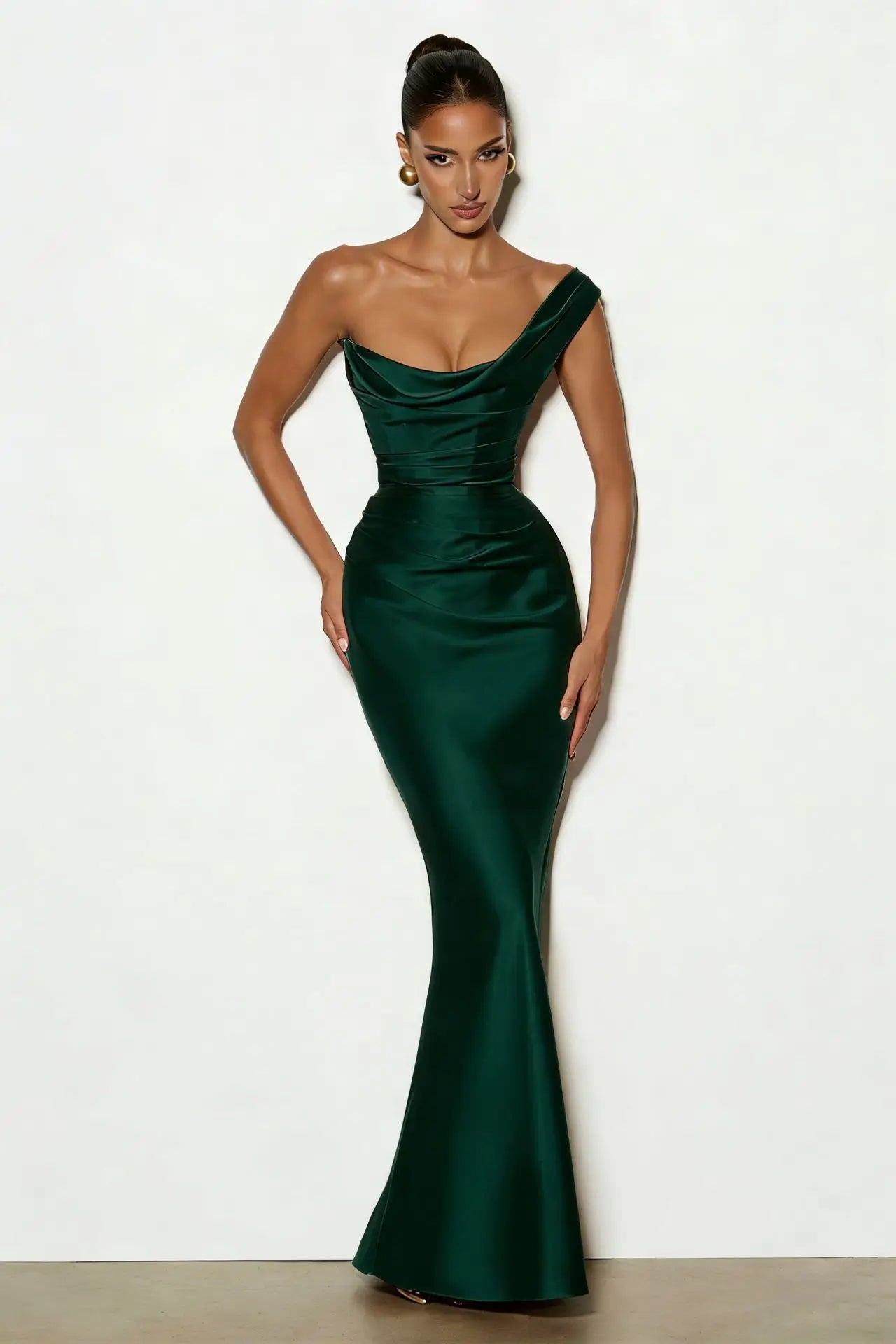 One Shoulder Sleeveless Pleated Lace-Up Maxi Dress