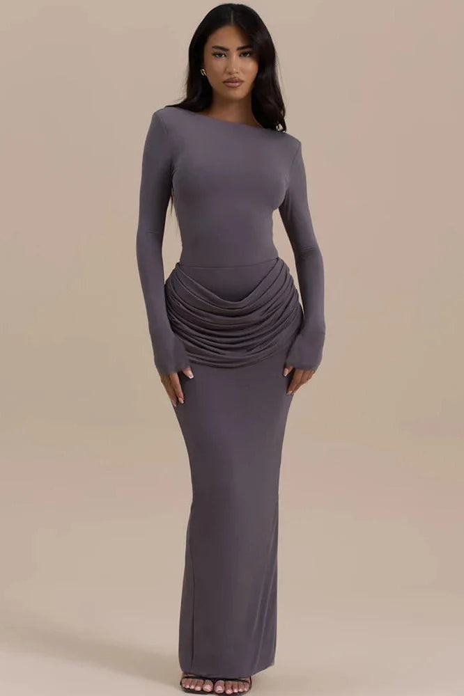 Long Sleeve O Neck High Waist Bodycon Maxi Dress