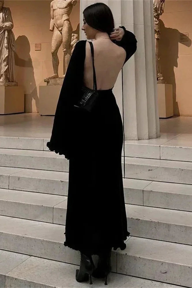 Knitted Backless Lace Up High Waist Maxi Dress