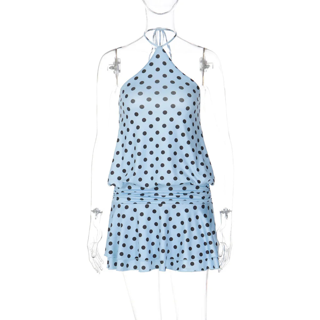 Printed Backless Pleated Slim Mini Dress