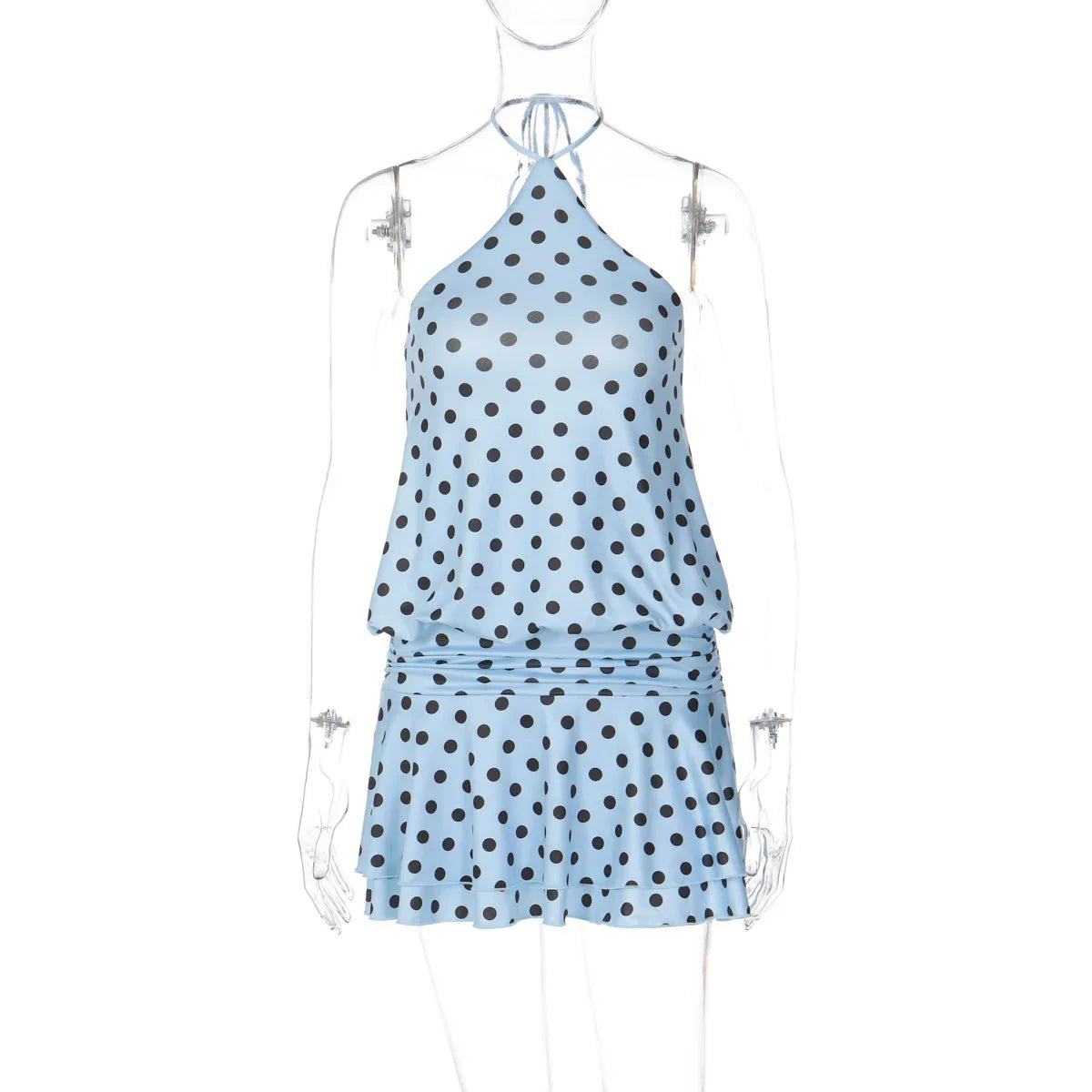 Printed Backless Pleated Slim Mini Dress