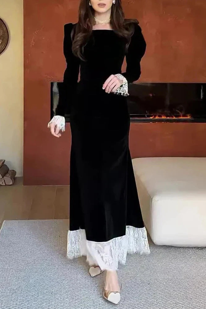 Elegant Long Sleeve High Waist Lace Maxi Dress