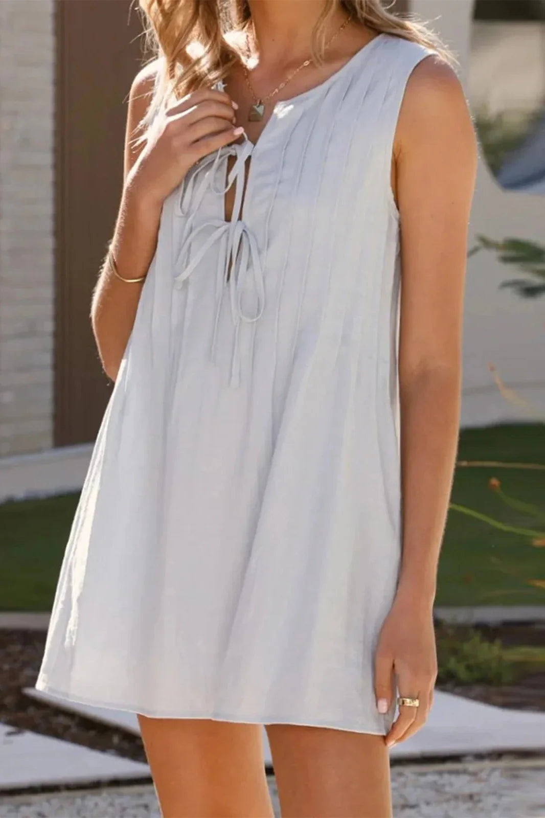 Sleeveless Loose Pleated Mini Dress