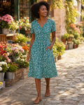 Maëvora Robe Femme Mi-Longue – Robe à Col V avec Taille Empire et Poches
