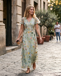 Isolde Robe Maxi Femme – Robe Fleurie en Mousseline Col V Coupe Fluide Élégante