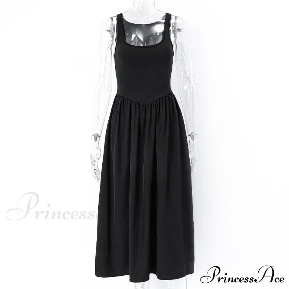 A Line Sleeveless O Neck Summer Casual Party Beach Club Midi Dress