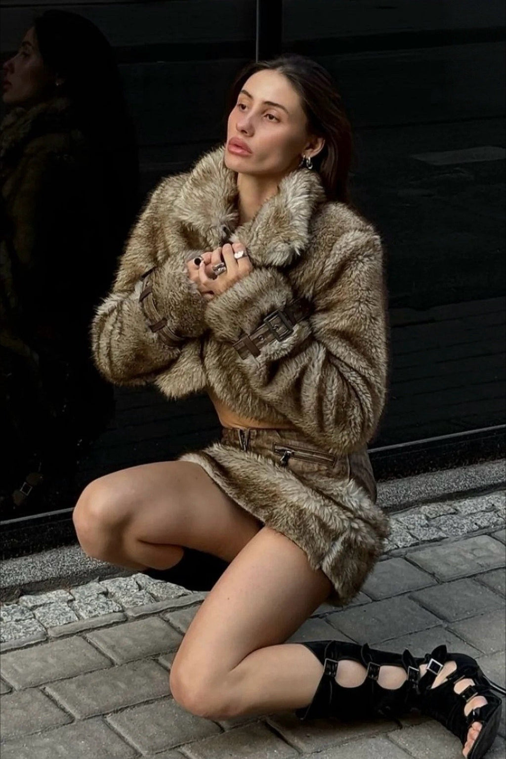 Vintage Cropped Patchwork Stand Collar Coat