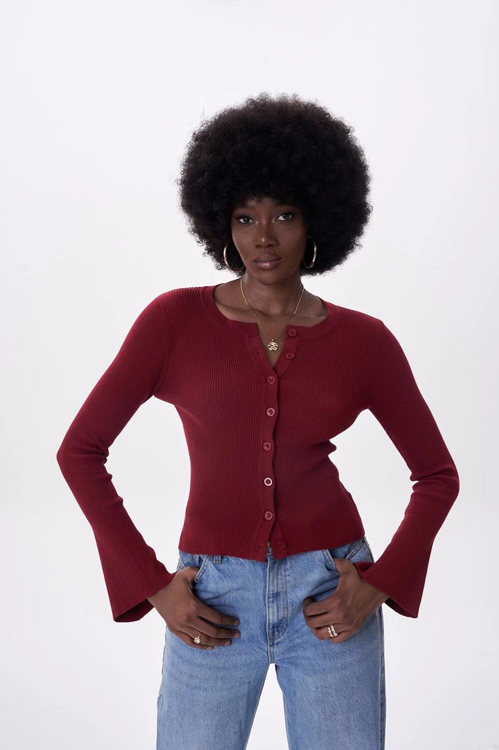 Flare Sleeve Button Cardigan