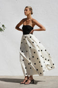 Polka Dot Print Strapless A-Line Maxi Dress