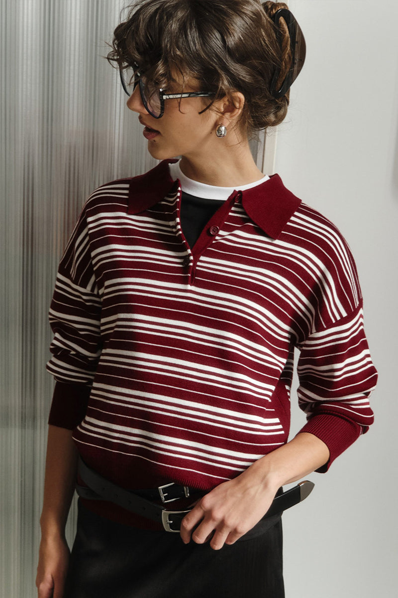 Colorblock Striped Polo Knit Sweater