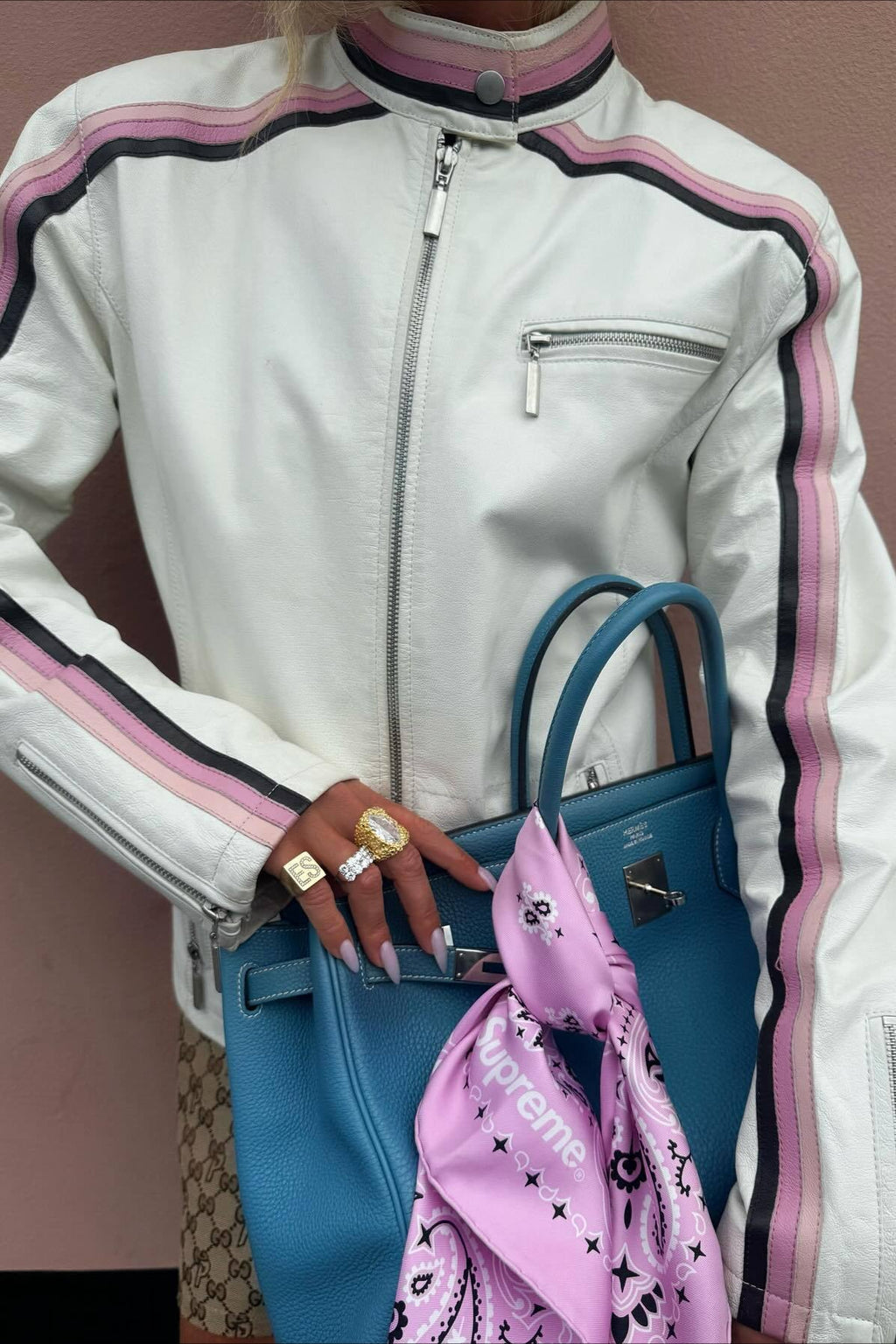 Colorblock Panel Faux Leather Coat