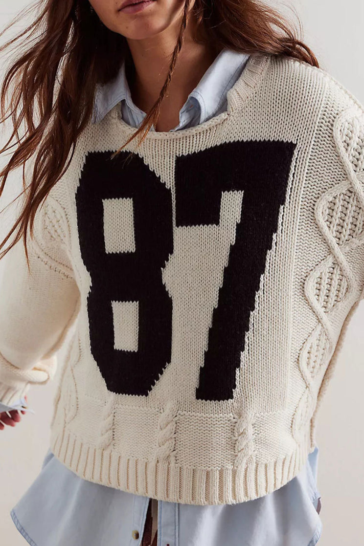 Colorblock Digital Print Oversized Knit Sweater