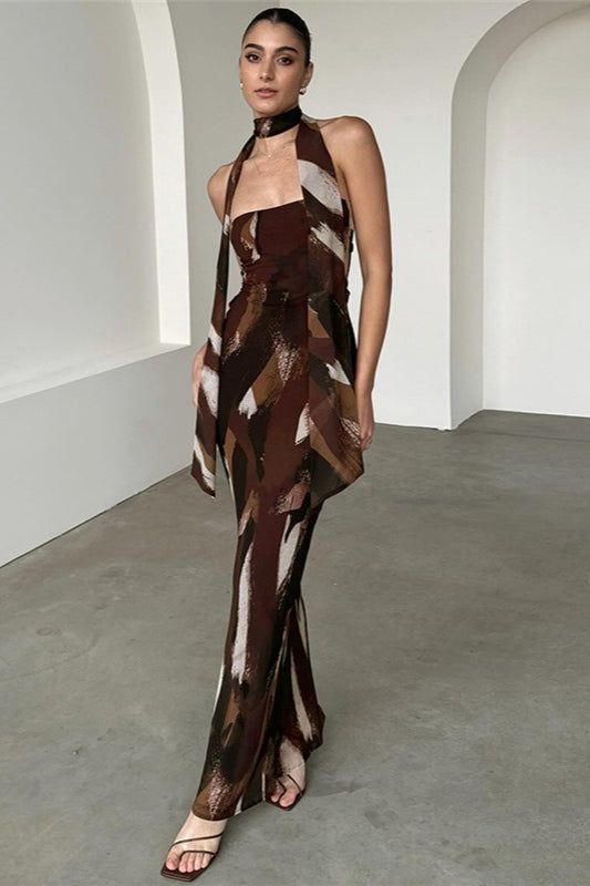 Strapless Backless Print Maxi Dress
