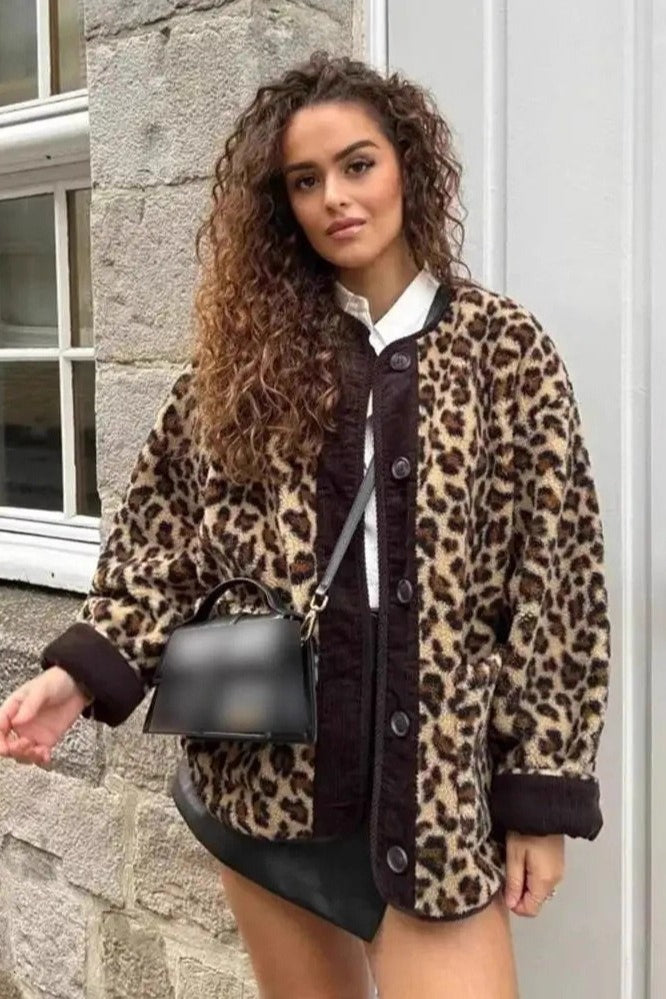 Leopard Print Loose Fit Sherpa Coat