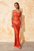 Lace Trim Backless Slit Maxi Dress