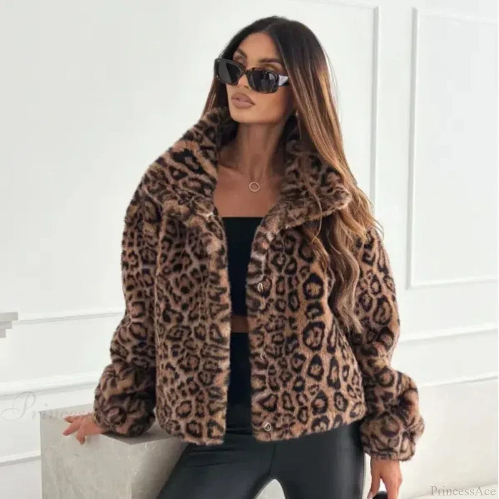 Artificial Texture Leopard Print Coat